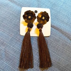 Black Flower Tassel Earring